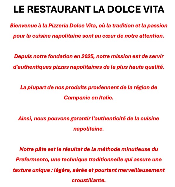 Intérieur du Ristorante La Dolce Vita